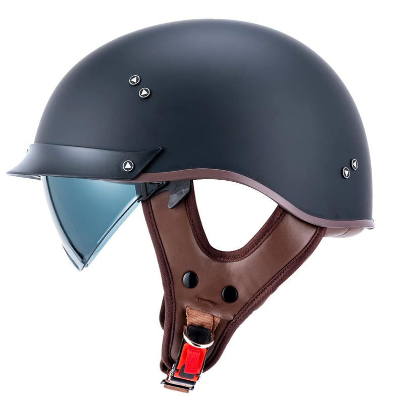 VCOROS Half Helmet Motorcycle DOT Approved Open Face Helmet with Sun Visor and Quick Release Buckle for Adults Men and Women (F07 Matte Black, M) - Image 1